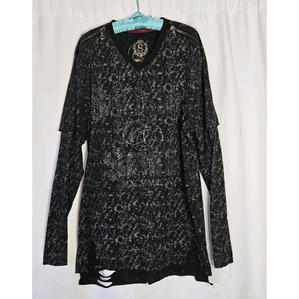 Soldiers & Saints Long Sleeve Black Womens Tshirt 2X Embellished Grung Goth Bike